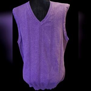VAN HEUSEN Sweater Vest Purple Cable Knit V-Neck Men's Sz L